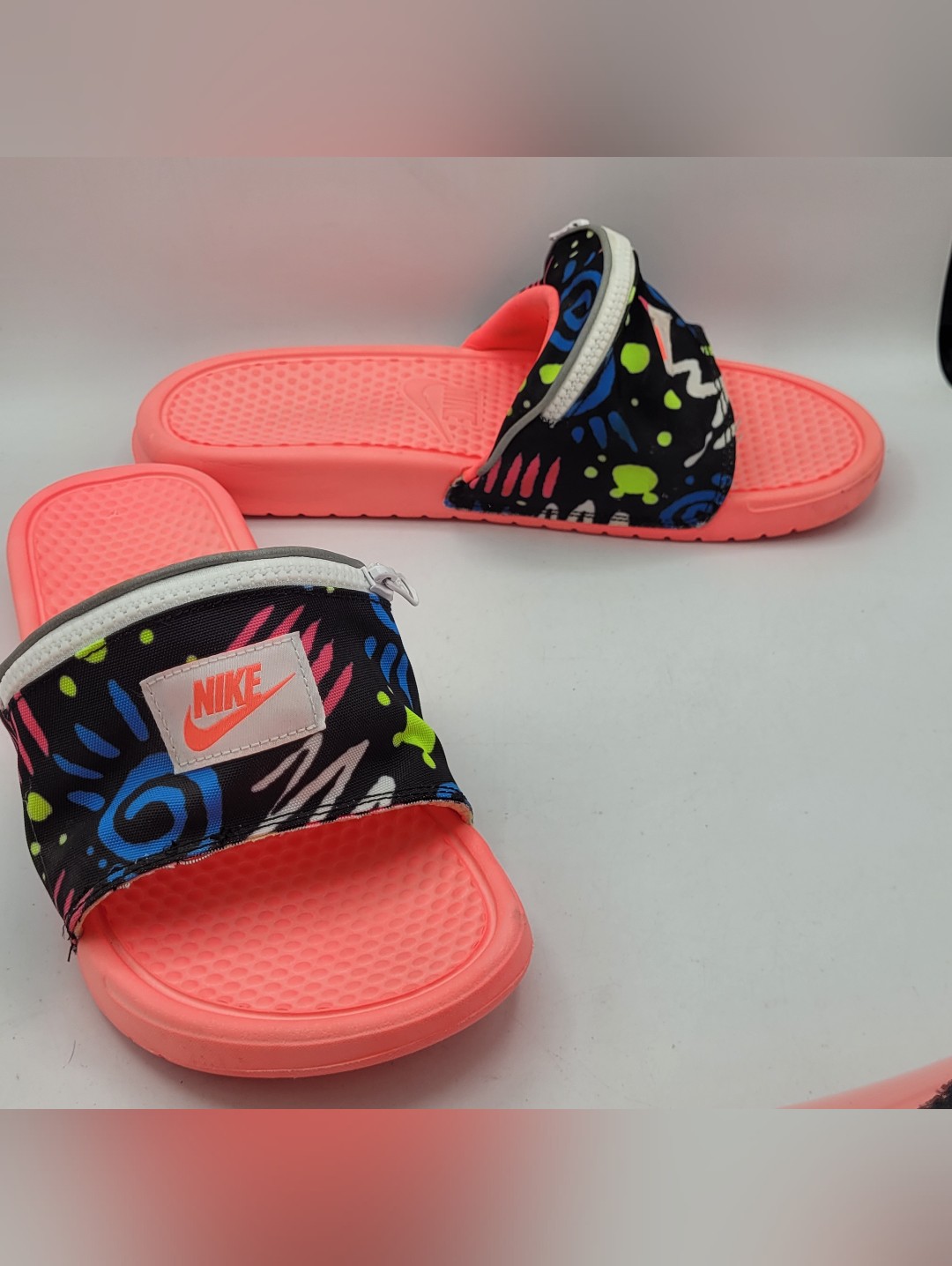 Nike Sandals With Black Neon Pattern And Zipper " Fanny Pack" Size 12